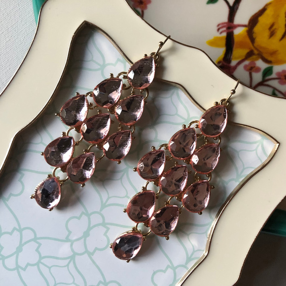 Sparkly Pink Earrings, Gold - Picture 1 of 2